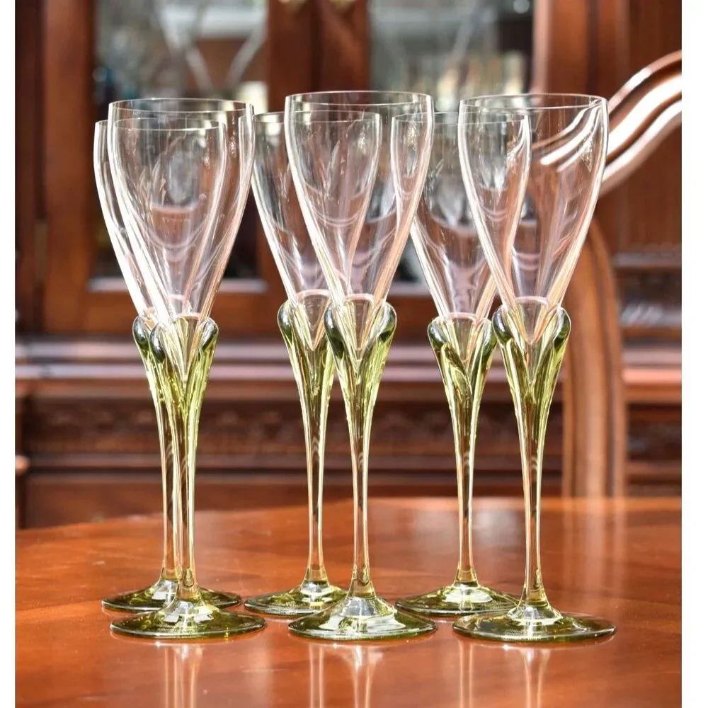 Set of 6 Rosenthal Studio-Linie Papyrus Green Stem Crystal Wine Glasses Germany